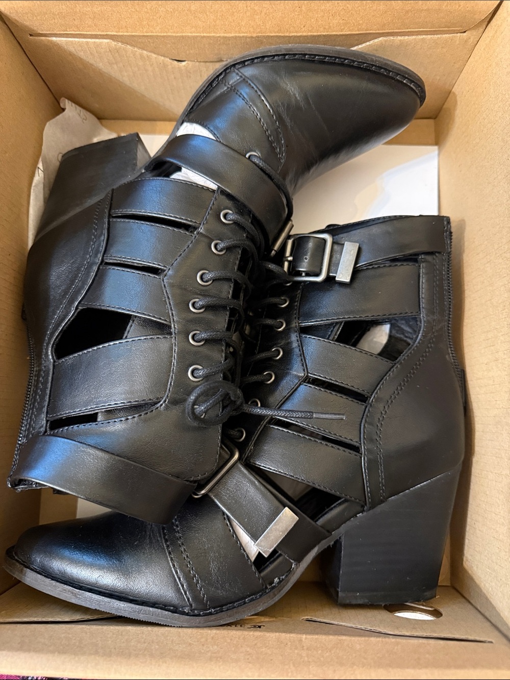 Coconuts by Matisse Black Cutout Lace-Up Block Heel Boots